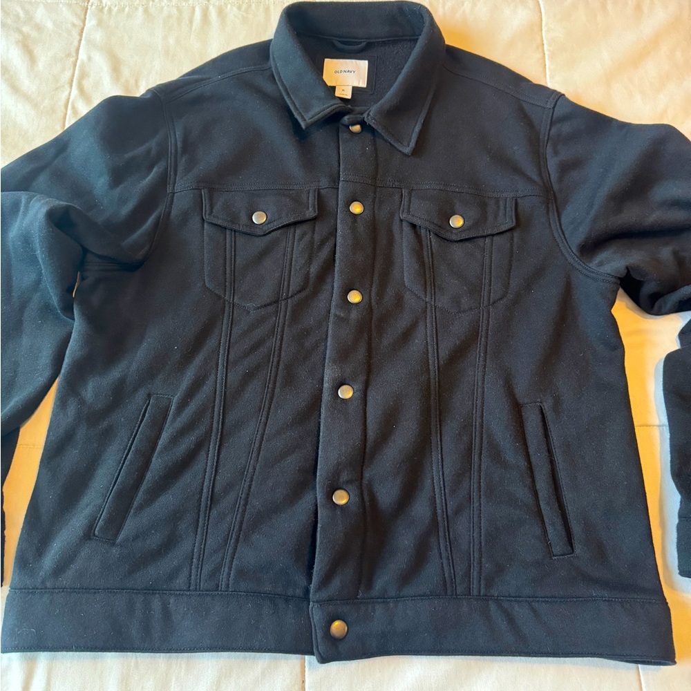 Mens Old Navy Black Fleece Moto Jacket- XL